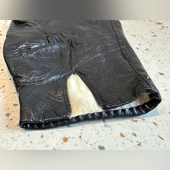 Vintage Black Leather Gloves with Rabbit Fur Lining‎ Made Italy - Picture 2 of 12